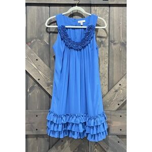 Rare Royal Blue TED‎ BAKER A-line Chiffon Dress Ruffled Women's 3 US Medium